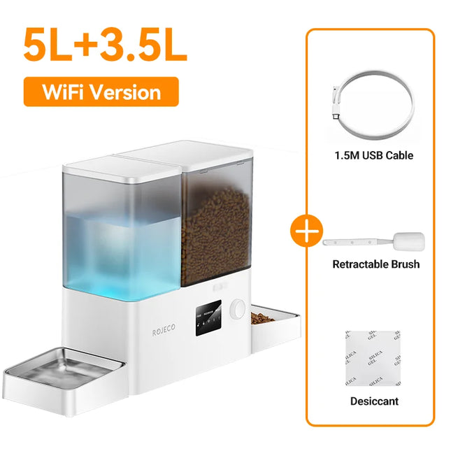 ROJECO Automatic Pet Feeder Water Fountain 8.5L Button Version Dog Food Dispenser Water Refill 2 in 1 Drinking Feeding Supplies