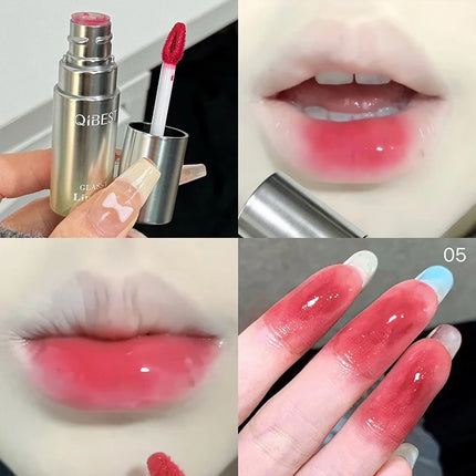 QIBEST Watery Mirror Lip Gloss Long-lasting Moisturizing Easy Wearing Water Glass Lip Glaze Hydrating Sexy Red Lip Tint Makeup