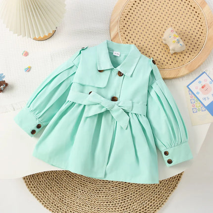 Trench Coat For Girl Children's Spring Cute Long Jacket 2024 New Kids Khaki Casual Outerwear Baby Khaki Fashion Windbreaker ﻿