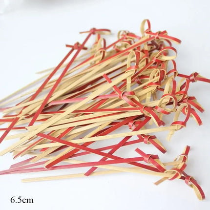 100Pcs Barbeque Bar Tool Kitchen Bar Cocktail Picks Disposable Bamboo Knot Skewers Fruit Forks Stick Household Party Decoration
