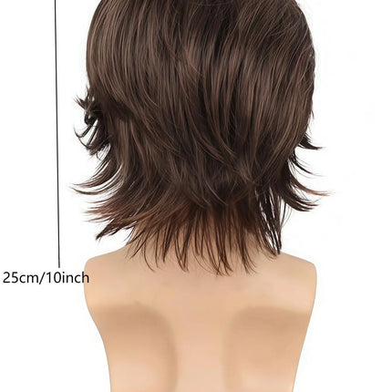 Brown Layered Wolf Cut Wig for Men, Natural Synthetic Hair with Textured Fringe for Daily and Cosplay Looks