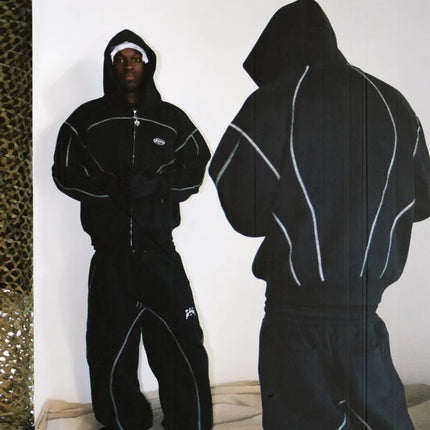 2026 New Unisex Y2K Tracksuit Casual Street Style Hoodie Set With Contrast Line Design For Men Women