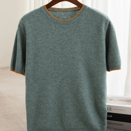 2025 Spring/Summer New Fashion O-Neck Knit Short Sleeve Spliced Business Casual T-Shirts Men's Clothing Loose Tops England Tees