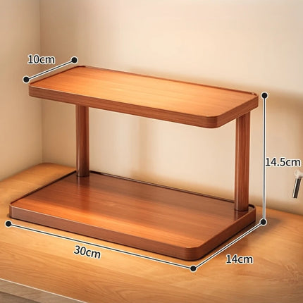 Versatile 2-Tier Wooden Storage Rack for Kitchen & Tea Room - Countertop Organizer with Decorative Handles, Ideal for Spices