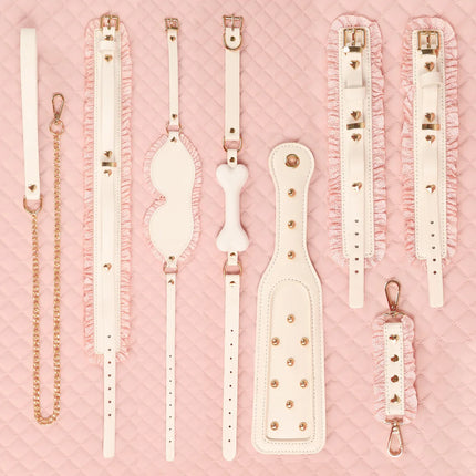 6PCS BDSM Bondage Set White Maid Role Play Restraints Kit SM Fetish Toys Handcuff Slave Blindfold Collar For Couples Sex Games