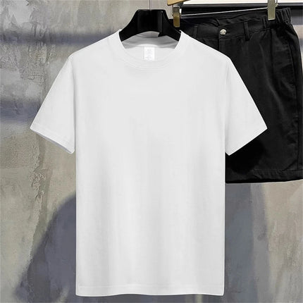 Men's T-Shirt Summer Cotton Tops Women's Solid Color Blank T-Shirts O-Neck Round Collar Short-Sleeve Couple White Top Tees