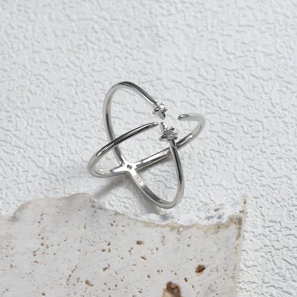PANJBJ 925 Sterling Silver Four-pointed Star Shining Zircon Ring High-end Personalized Opening Adjustable Jewelry