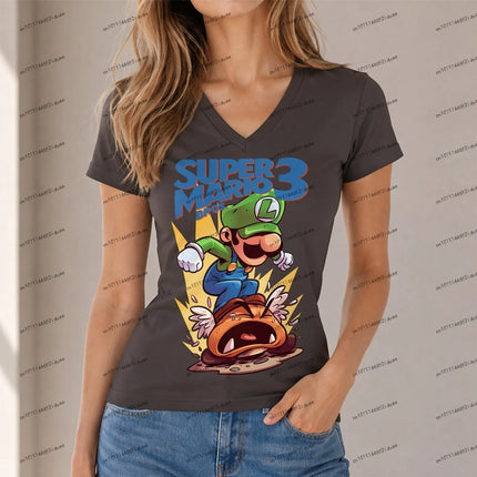 Cuteore XS-5XL Women's New Party Super Mario Women T-shirt Female Clothing V Neck Harajuku Style Summer High Quality Fashion