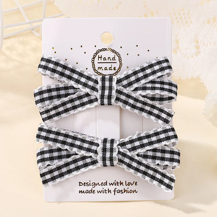 2Pcs Striped Bow Hair Clip Set Women's Sweet Hair Accessories Lovely Girl Headwear Hairpin for Dress up
