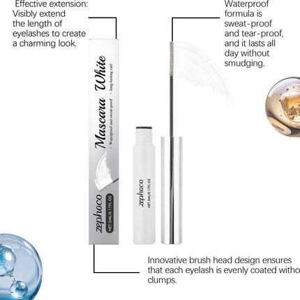 White Mascara Waterproof Fast Dry Eyelashes Curling Lengthening Makeup Eye Lashes Smooth Easy-to-Apply Texture White Ink Mascara