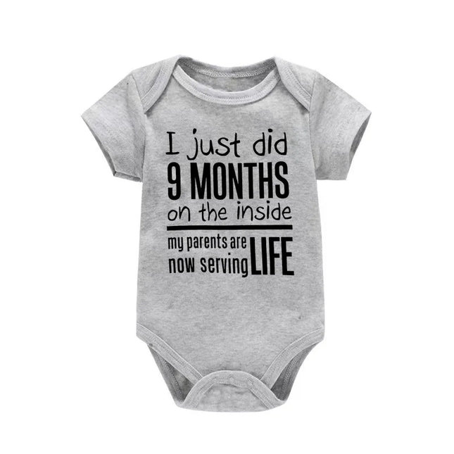 Funny "I Just Did 9 Months" Letter Print Newborn Bodysuit Casual Short Sleeve Jumpsuit Infant Baby Boys Girls Outfit Baby Onesie