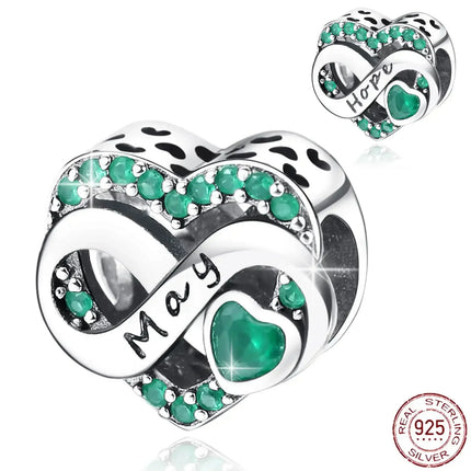 925 Sterling Silver January-December Birthday Stone Love Zircon Pendant Bead Fit Charms Necklace Bracelet Women Jewelry DIY Gift