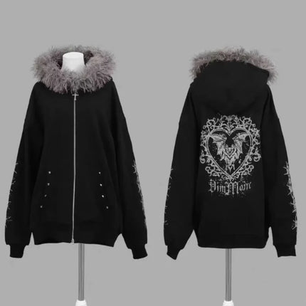 Autumn Gothic American Retro Zipper Hoodie Jacket Women Embroidery Letter Design Sweatshirt Harajuku 2000s Warm Tops Clothes