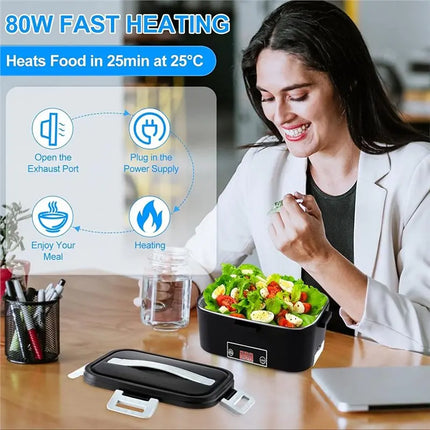 B01C-Electric-Lunch Box 80W, 1.8L With Temperature Display, Portable For Adult Food Heater Black US Plug