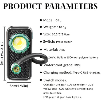 COB Work Light Flexible Hose Flashlight USB Charging Magnetic Car Repair Light with Back Clip Ideal for Working Camping Fishing