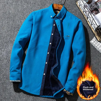 Winter Corduroy Warmshirt Men's Fleece-Lined Thickened Integrated Velvet Business Casual Versatile Shirt For Dad
