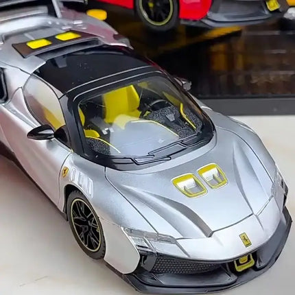 1:24 SF90XX SF90 Alloy Sports Car Model Diecasts Metal Racing Vehicles Car Model Sound Light Simulation Collection Kids Toy Gift