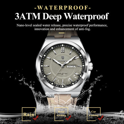 POEDAGAR High Quality Fashion Men's Wristwatch Waterproof Luminous Date Week Business Quartz Men's Watches Leather Men Watch Reloj