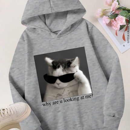 Autumn/Winter cat women's Hooded Sweatshirt Warm & Stylish with Print Design Fashion Casual HipHop Sweatshirt Harajuku Unisex