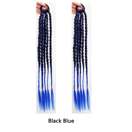 Synthetic Girls Colorful Braids Hair Extensions With Rubber Bands Rainbow Braided Ponytail Hairpieces For Kids Hair Accessories