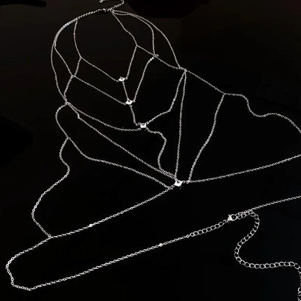 Luxury Square Crystal Chest Chain for Women Multilayer Silver Color Metal Beads Zircon Body Chain Sexy Beach Bikini Jewelry Gift