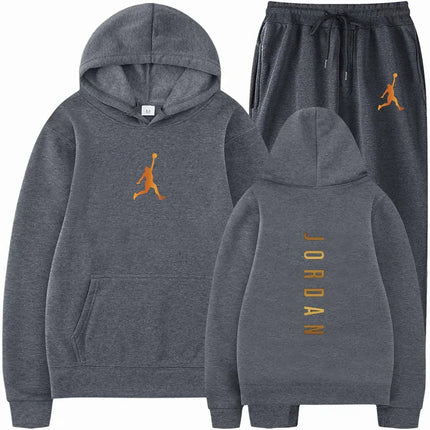 Men's pullovers for autumn and winter, solid-color hoodie + stretch waist jogging pants two-piece set, fashionable outdoor casua