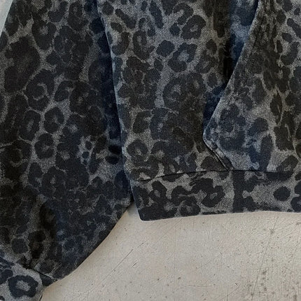 2025 autumn and winter European and American Harajuku new warm leopard print dark design fashionable zipper hooded sweatshirt