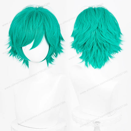 Anime Upgraded 32cm Short Flipped Ends Cosplay Wig Green Blue Purple Pink Man Women Heat Resistant Synthetic Hair