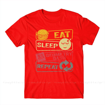 Geometry Dash Repeat Retro Vintage Print Cotton Shirt Hombre Geometry dash Men Streetwear Adult Tee Unisex O Neck Women T-Shirt