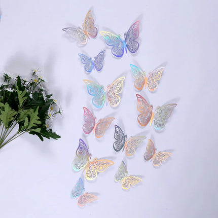 12pcs/Set 3D Hollow Butterfly Wall Stickers Bedroom Living Room Stickers for Wedding Party Decoration 3D Fridge Decals Wallpaper