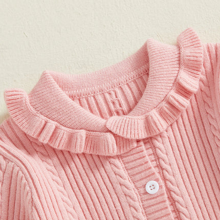 Toddler Baby Girl Autumn Button Down Cardigan Sweater Children Long Sleeve Turn Down Collar Solid Color Knit Sweater Tops