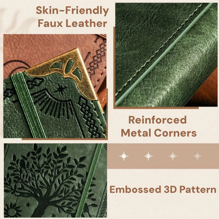 Notebook Vintage Leather Tree of Life Notebook, Thick Spell Book Planner for Student, Magic Study Notebook with Refillable Paper