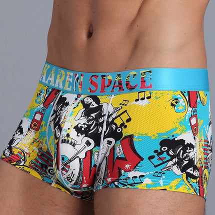 Men's Breathable Ice Silk Printed Boxer Briefs Underwear Fashionable Male Panties Comfortable Calzoncillo Hombre