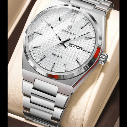 POEDAGAR Original Men's Watch Date Week Waterproof Luminous Stainless Steel Watches For Men Business Men's Quartz Wristwatch Reloj