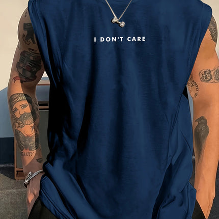 100% Pure Cotton Summer Men's Fashionable Casual Loose I DON'T CARE Letter Pattern Printed Fitness Sports Sleeveless Vest
