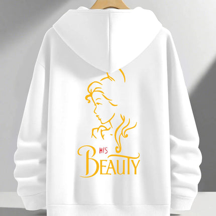 Romantic Theme Beauty and the Beast Couple Hoodies Men'S Women'S Separate Styles Pullover Casual Loose Fit Sweatshirt Hoodie Y2K