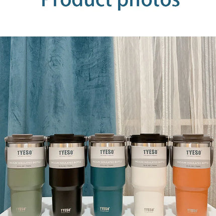 Tyeso 600/750/900/1050/1200ML Stainless Steel Thermos Bottle Car Coffee Cup Sports Water Bottles Keeps Cold and Heat Thermal Mug