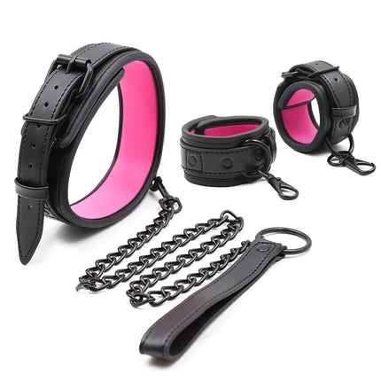 Leather PU BDSM Bondage Kit Set Handcuffs Ankle Cuffs Collar with Leash Restraint Adult Sex Toys for Women Adult Games 18+