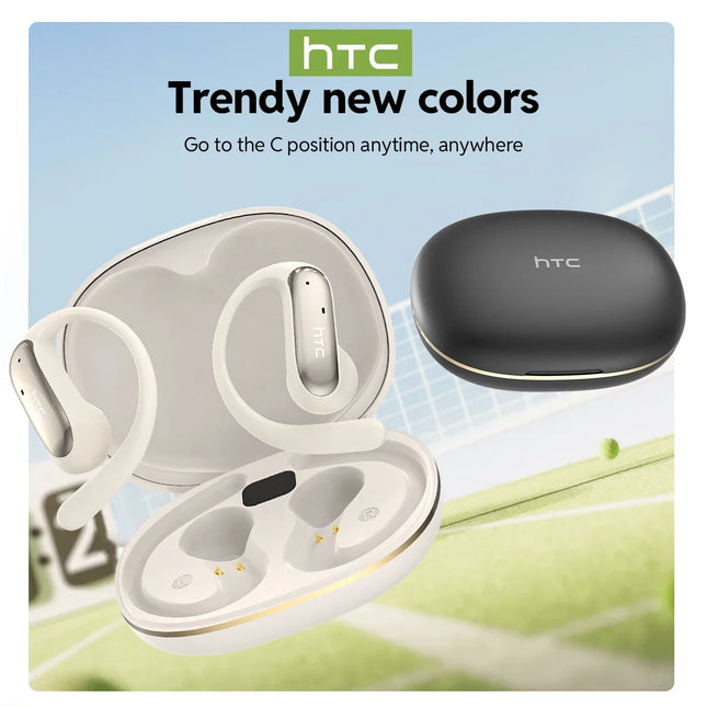 【HTC NE52】 Bluetooth Earphones AI OWS Sport Wireless Headphone with Mic Powerful Bass Earbuds AI Translation Earbuds Long Life