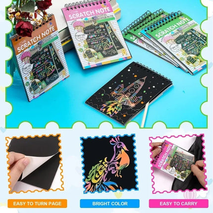10Page/Book Magic Antistress Coloring books for children adult Kids drawings Scratch note book black cardboard stationery paper