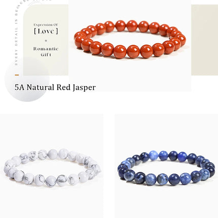 JD Natural Stone Beads Bracelet Amethyst Tiger Eye Crystal Quartz Agate Gem Beads Bangles Women Men Reiki Healling Jewelry Gift