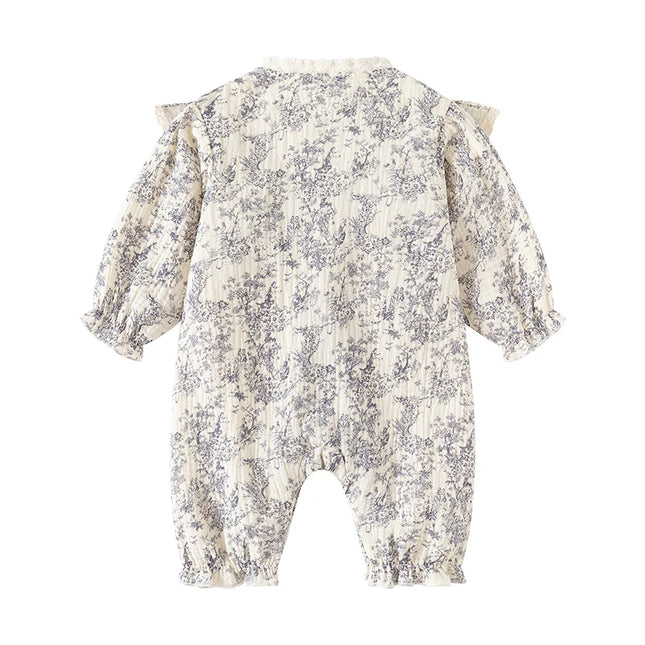 Ink Painting Newborn Baby Girl Jumpsuits Cotton Toddler Girls Onesie Clothes for Spring Autumn Infant Rompers +Hats