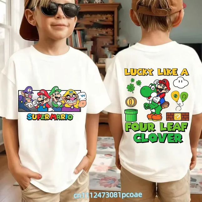 New Super Mario and Luigi Anime Children's Cotton Short-sleeved T-shirt, Cartoon Game Trendy Top for Boys' Casual Short Sleeves.