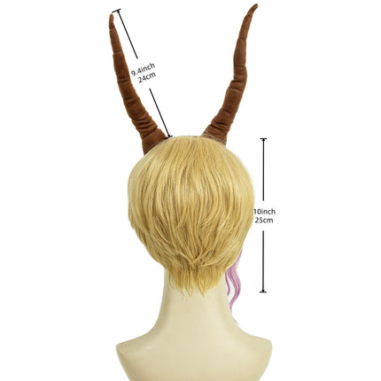 REEWES-Gazelle Goat Costume Wig,Brown Headband Accessories, Short Blonde Purple Wavy Synthetic Wigs,  Anime Cosplay, Drama Party