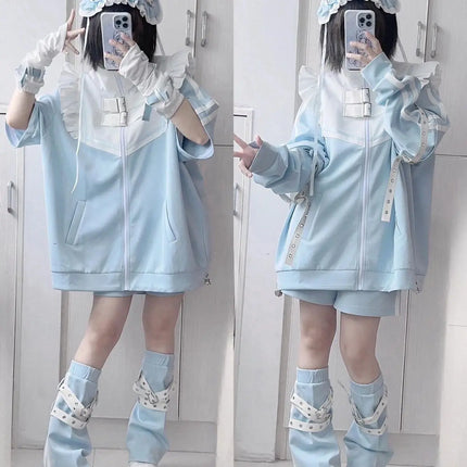Japanese Anime Angel Sweatshirt Jacket Long Sleeve Detachable Sleeve Set Soft Cute Home Clothes Women's Spring Fashion 2025