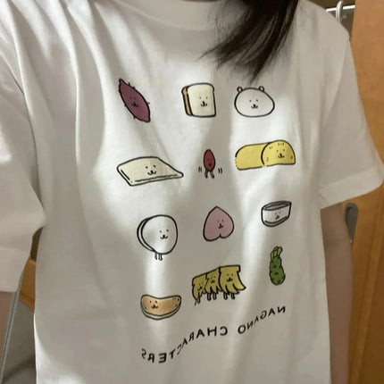 Cute Print Women Round Neck Short Sleeve Cute Tops Cartoon Print Top Trendy Fashion Women Clothing Graphic T Shirts