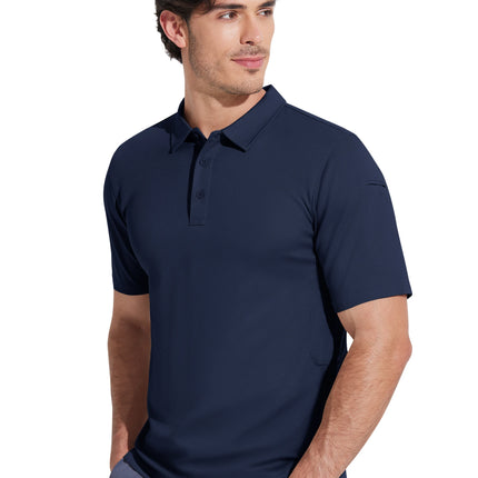 MAGCOMSEN Men's Tactical Polo Shirt Quick Dry Performance Pique Work Golf Shirt Sunglasses Loop Sleeve Pen Pocket