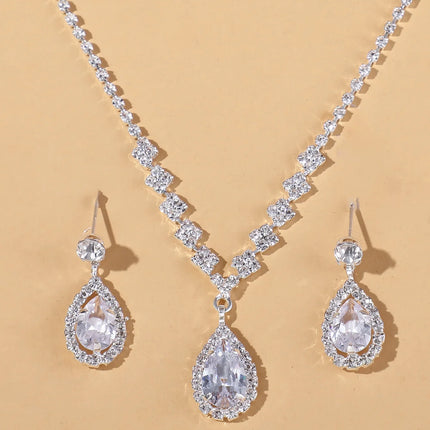 3PC Women's Fashion Trend Copper Claw Chain Series Water Drop Necklace Earrings Jewelry Set Wedding Banquet Party Holiday Gift