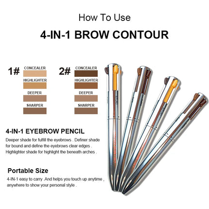 4 in 1 Long-lasting Vegan Makeup Pen Face Eye Makeup Beauty Pencil Eyebrow Eyeliner Lip Liner Highlighter Pen