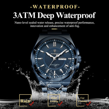 POEDAGAR Top Business Men Wristwatch Stainless Steel Waterproof Luminous Casual Man Watch Date Week Stylish Men's Quartz Watches